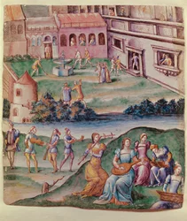 Konzert im Hof eines Schlosses (Emaille)